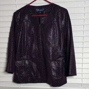 Susan Graver Purple Reptile Pattern Zipup Jacket